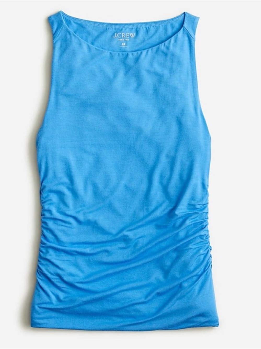 NWT, J. Crew Blue FormKnit Shell Tank Top, Stretch Ruched Sides, High Neck SZ XL